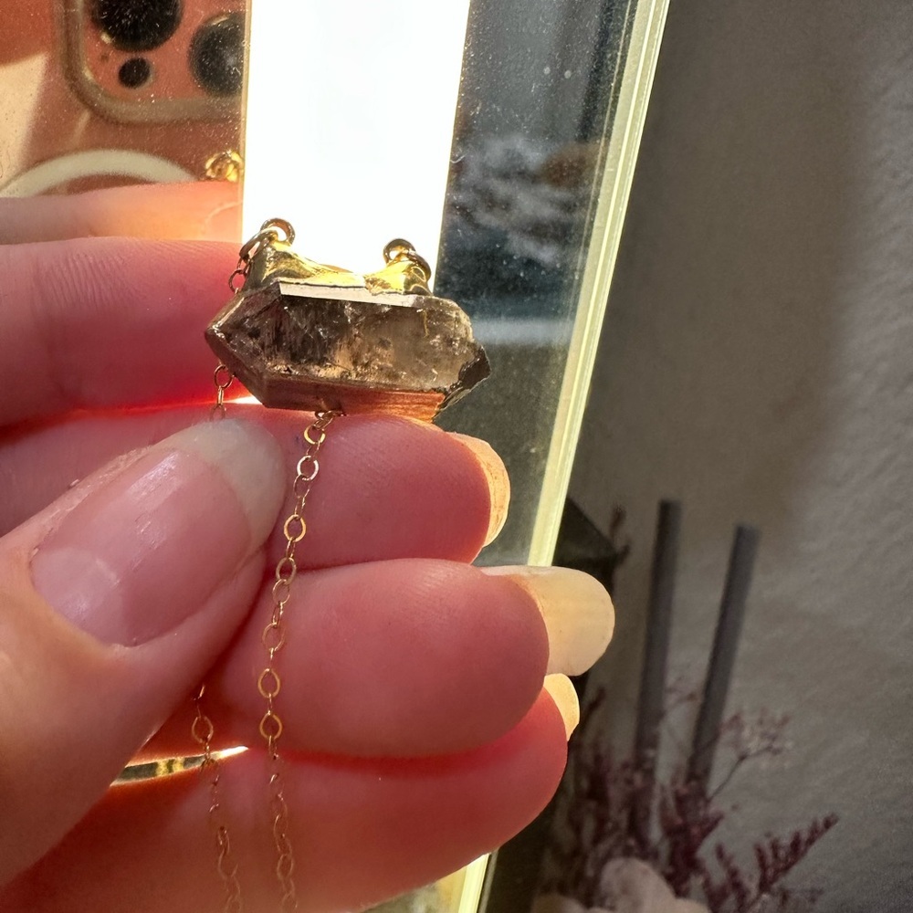 Smokey Herkimer Diamond (Quartz) Gold filled chain Pendant Necklace NWOT.